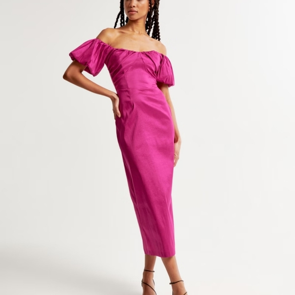 Taffeta Off-The-Shoulder Midi Dress - Picture 1 of 6
